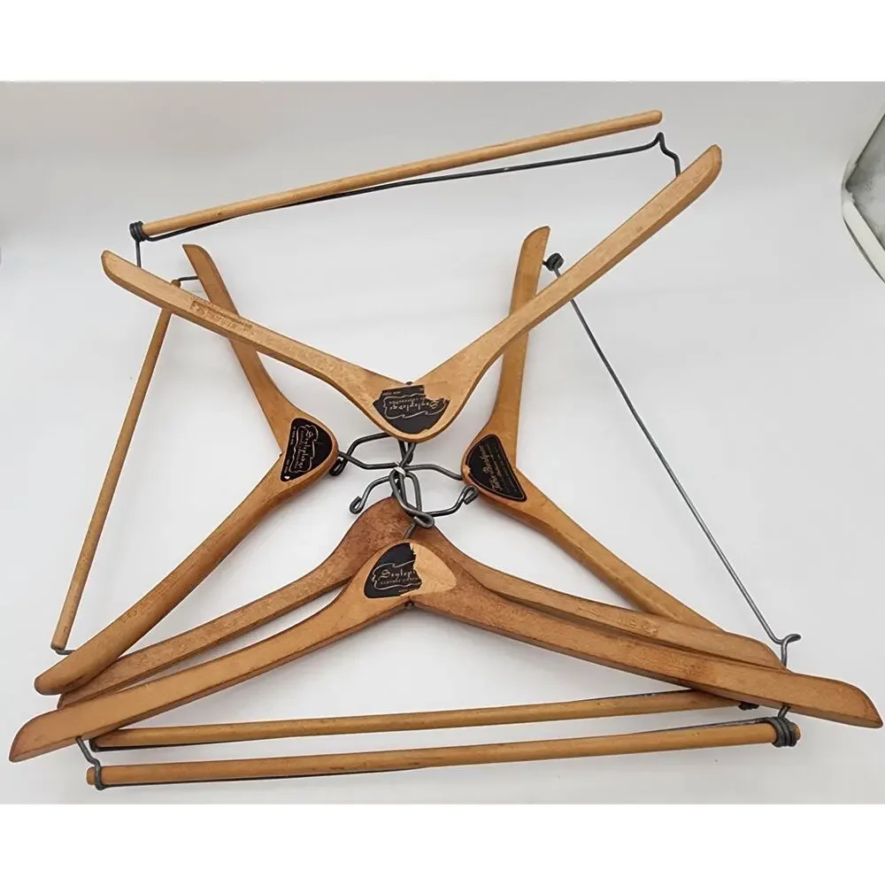 Vtg Lot of 5 Wood Coat Hangers Wishbone Advertising Stylepledge Tabin-Pearlman